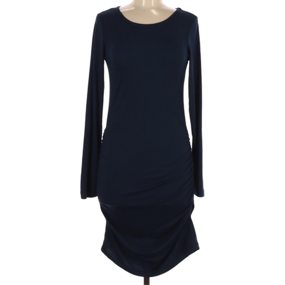 Stella Tweed Midi Dress Size Medium Navy Blue Bodycon Club Stretch Soft sexy